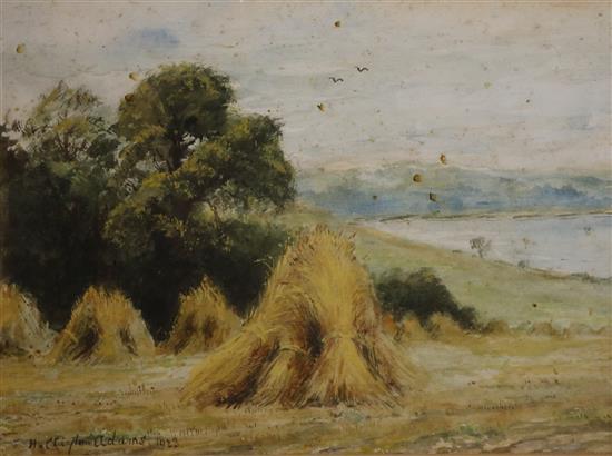 Henry Clayton Adams, watercolour, Corn stucks, dated 1923, 18 x 24cm